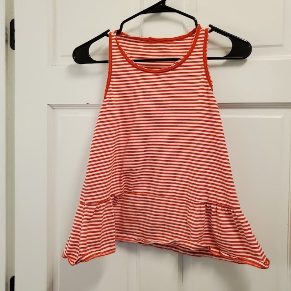 Gap XS White Red Frayed NeckStriped Tank Top XS